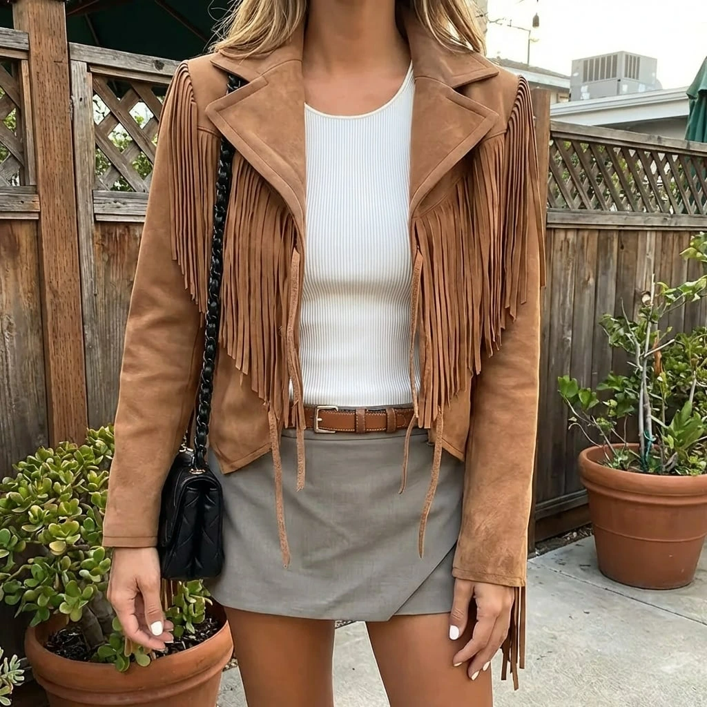 Women’s Western Fringe Jacket with Lapel Collar