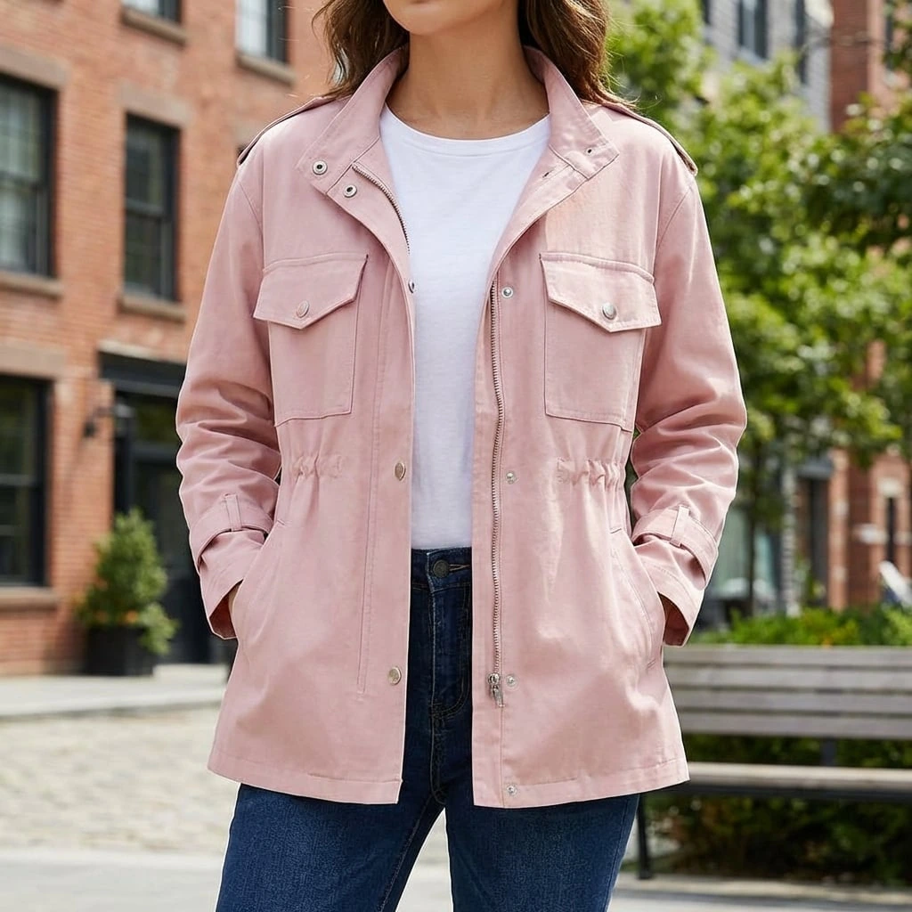 Women's Lightweight Utility Jacket with Zip Front & Pockets