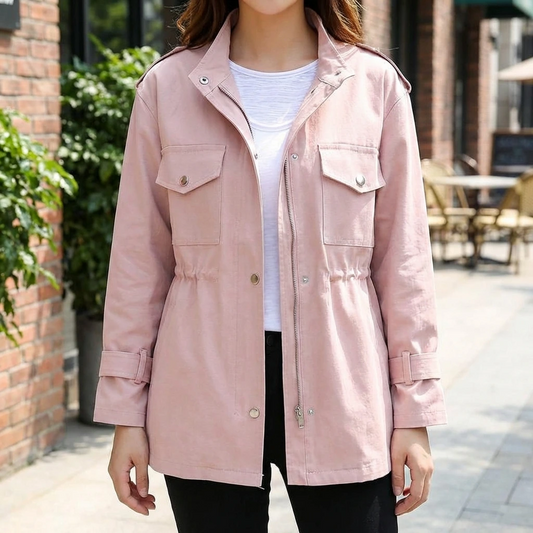 Women's Lightweight Utility Jacket with Zip Front & Pockets