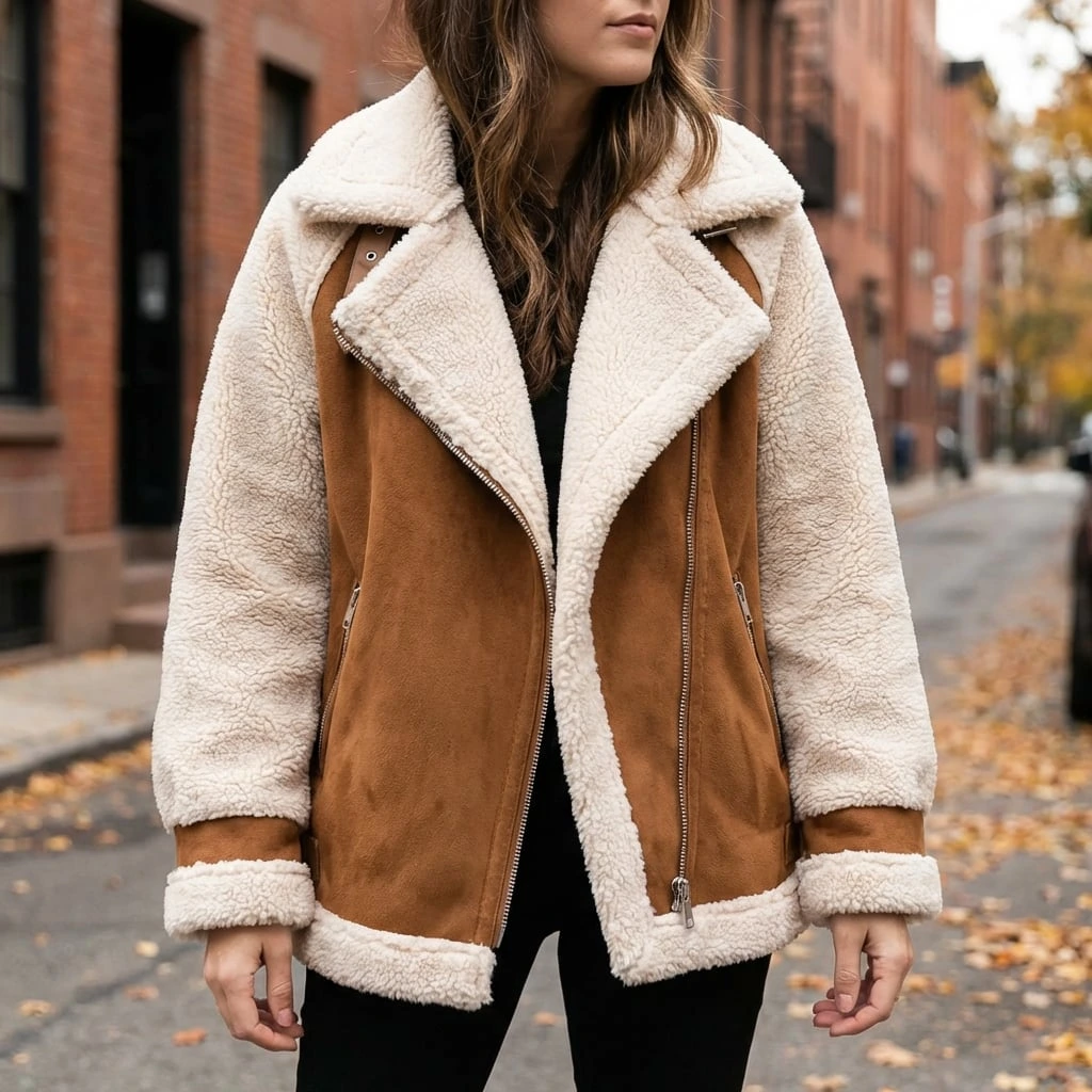 Cozy Sherpa Lined Zip-Up Winter Jacket For Women