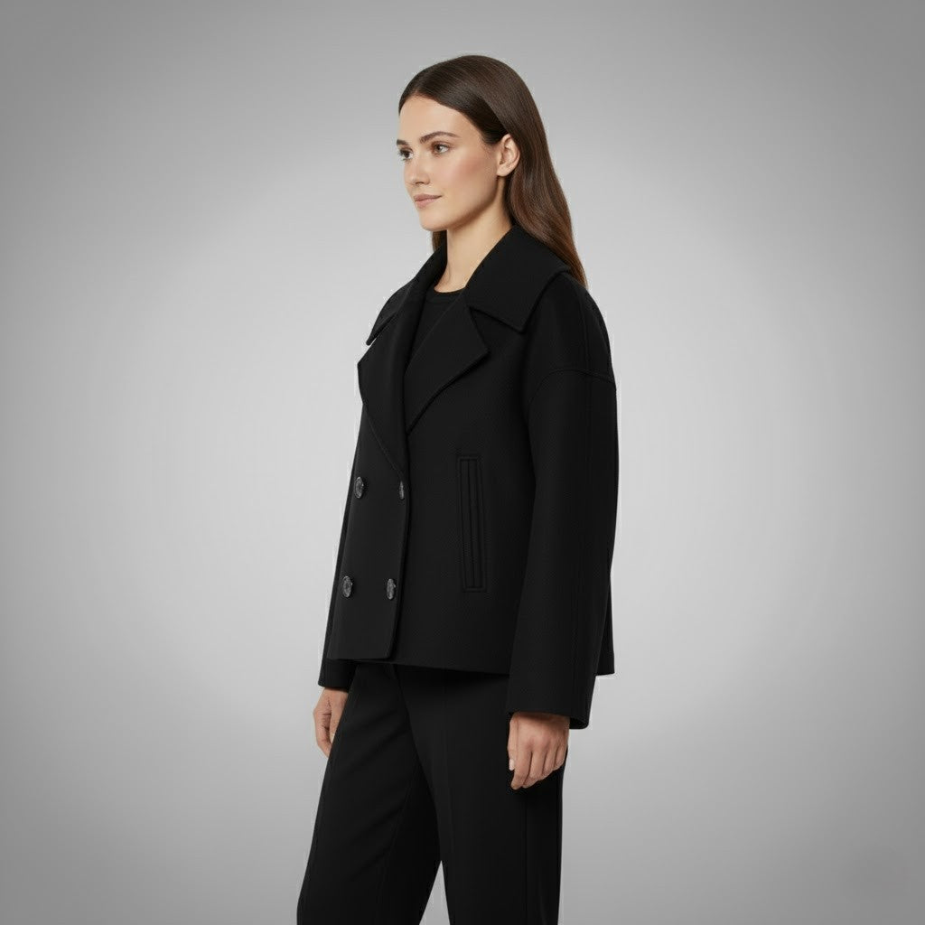 Women’s Cropped Double Breasted Peacoat Jacket