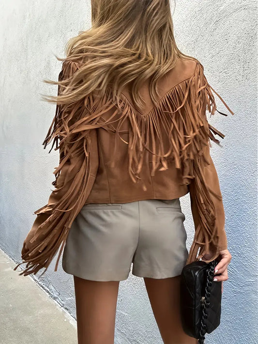 Women’s Western Fringe Jacket with Lapel Collar