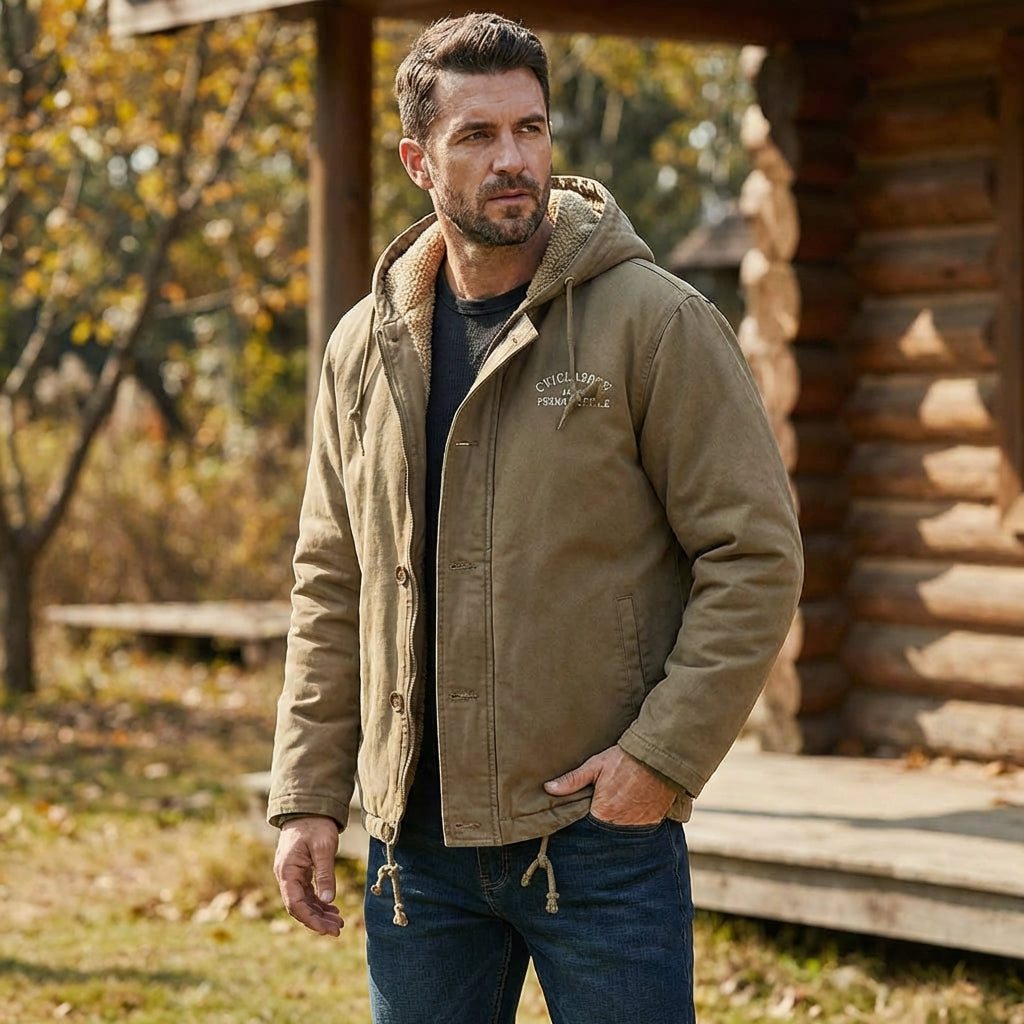 Men’s Hooded Sherpa-Lined Utility Jacket