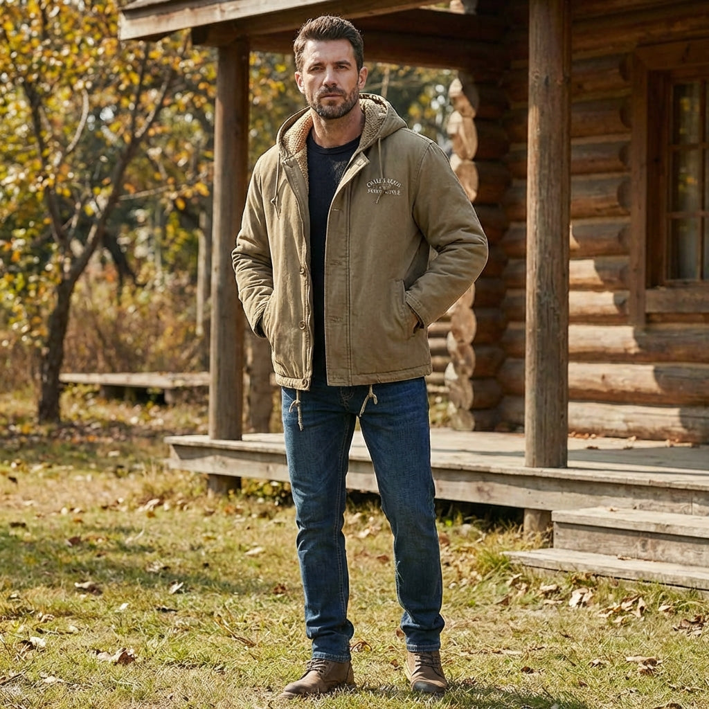 Men’s Hooded Sherpa-Lined Utility Jacket