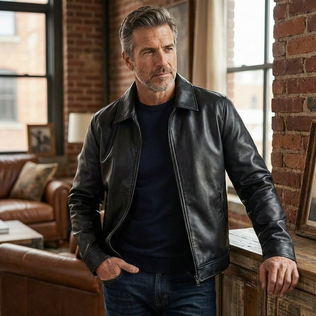 Men’s Classic Zip-Up Faux Leather Jacket