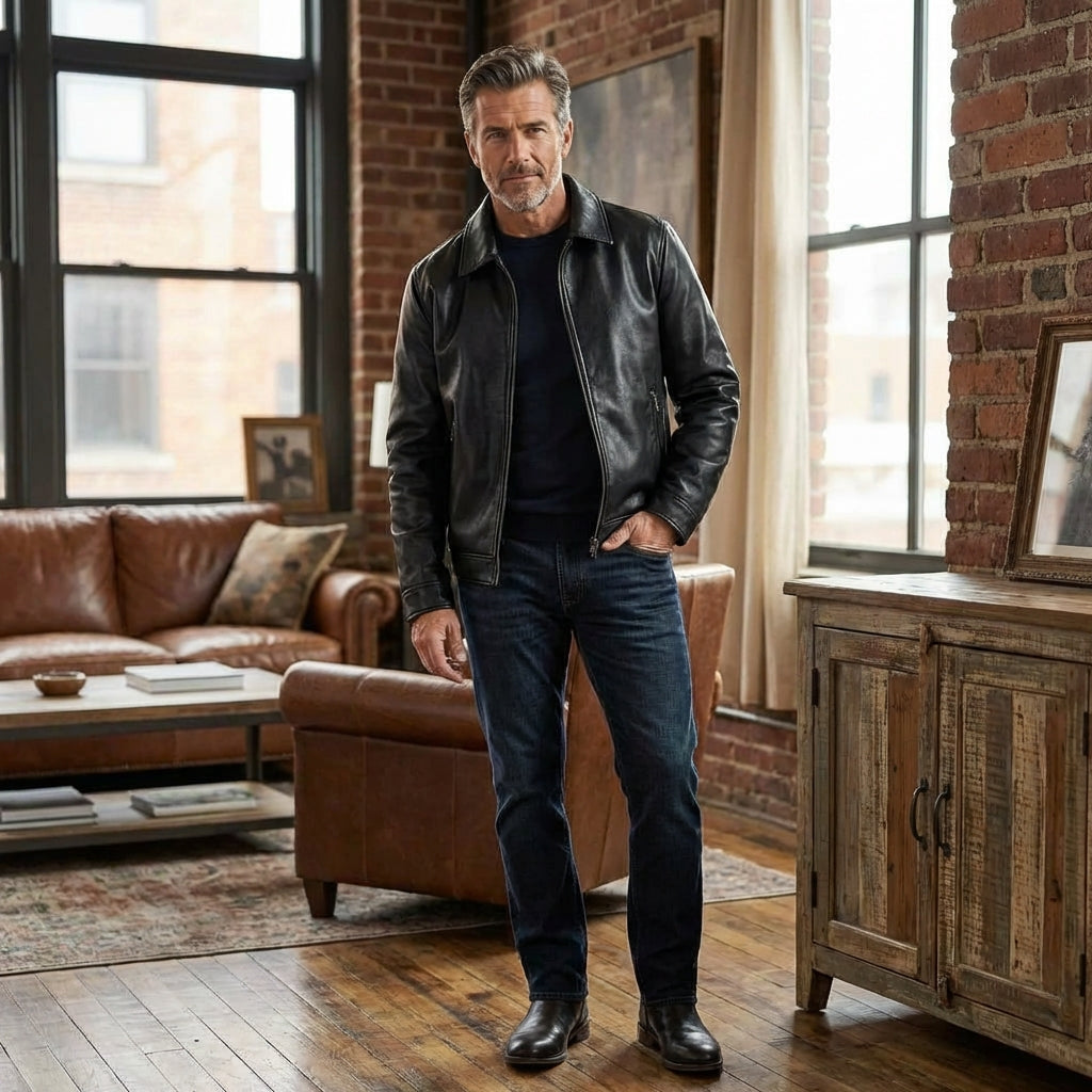 Men’s Classic Zip-Up Faux Leather Jacket